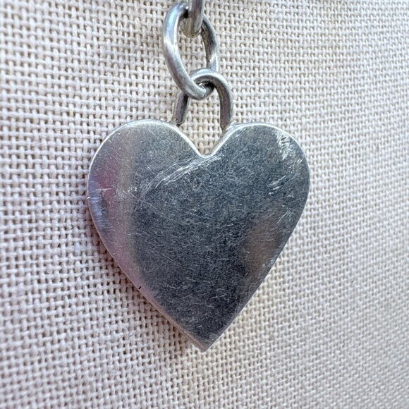 VTG Sterling Silver 925 Heart Tag Round Link Chain Necklace Size 17.5" Length - Picture 6 of 12
